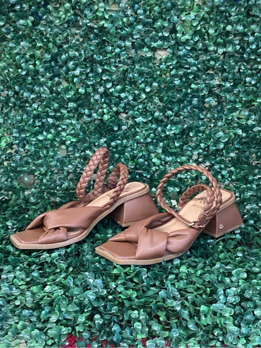NWOB Sam & Libby Tan Braided Strap Block Heel Sandals
